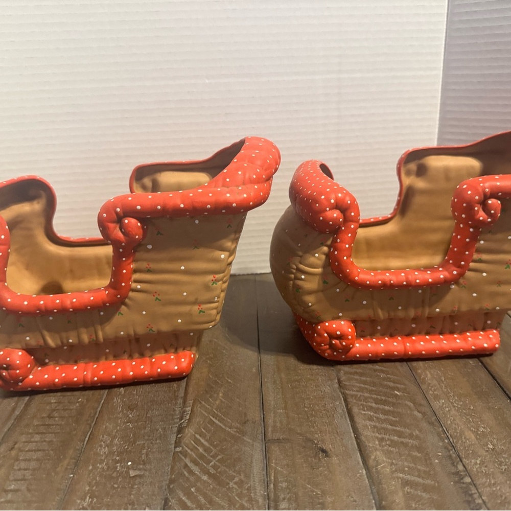 Vintage Kimple Mold Ceramic Sleigh Set - Hand Painted Polka Dot - Picture 9 of 11